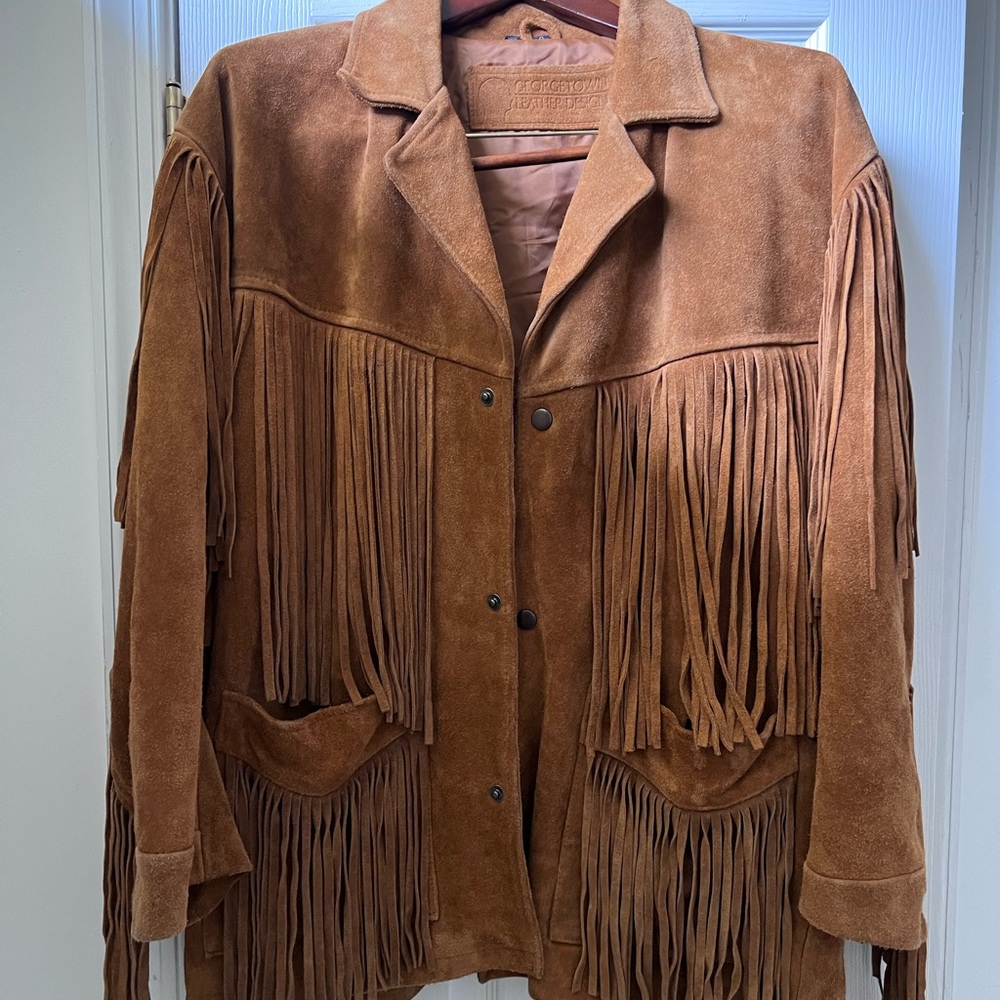 **Vintage** Brown Suede Genuine Leather fringe jacket